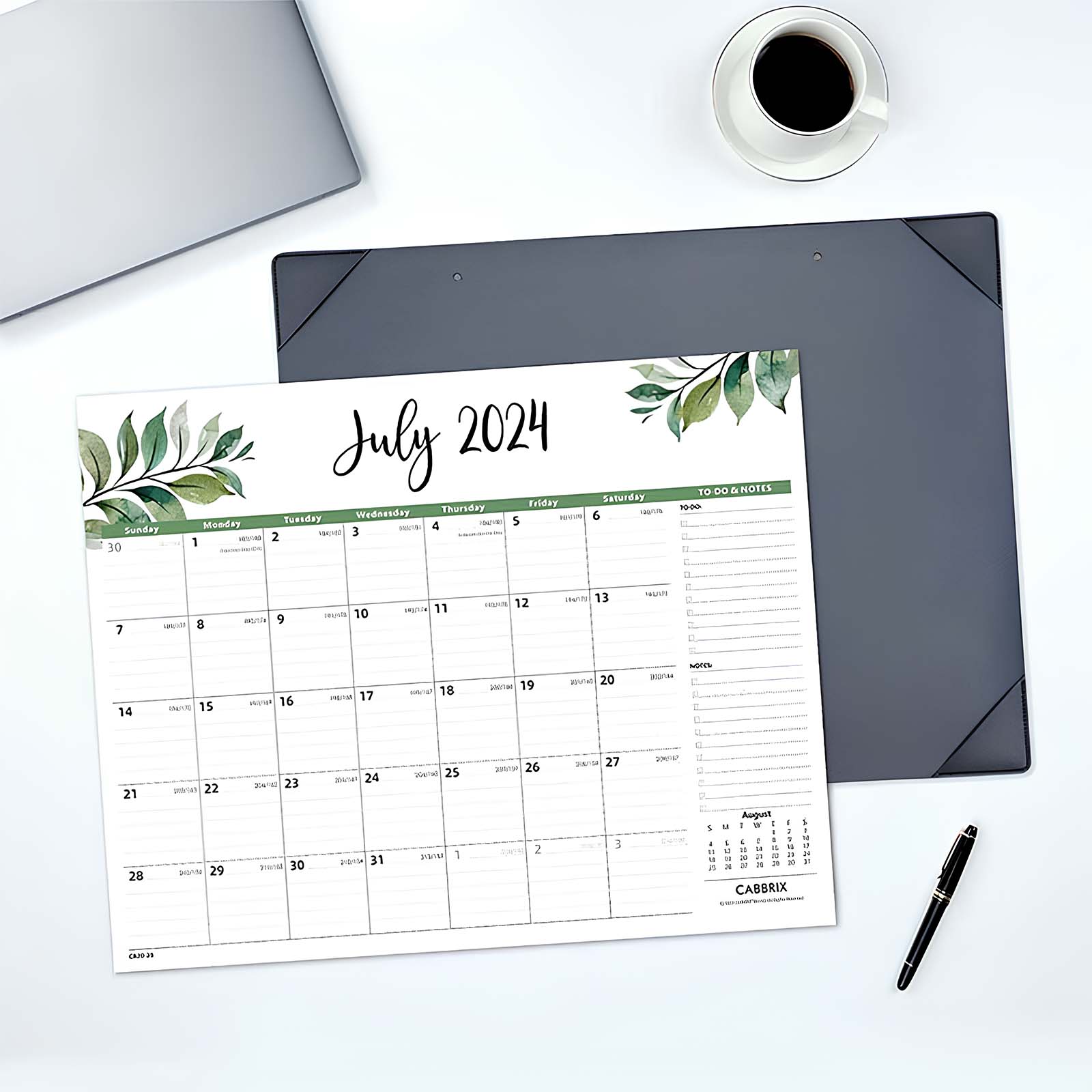 Cabbrix®, Jul 2024-Dec 2025 Desk Calendar, Large, 22"L×17"W, Botanical Elements, Black