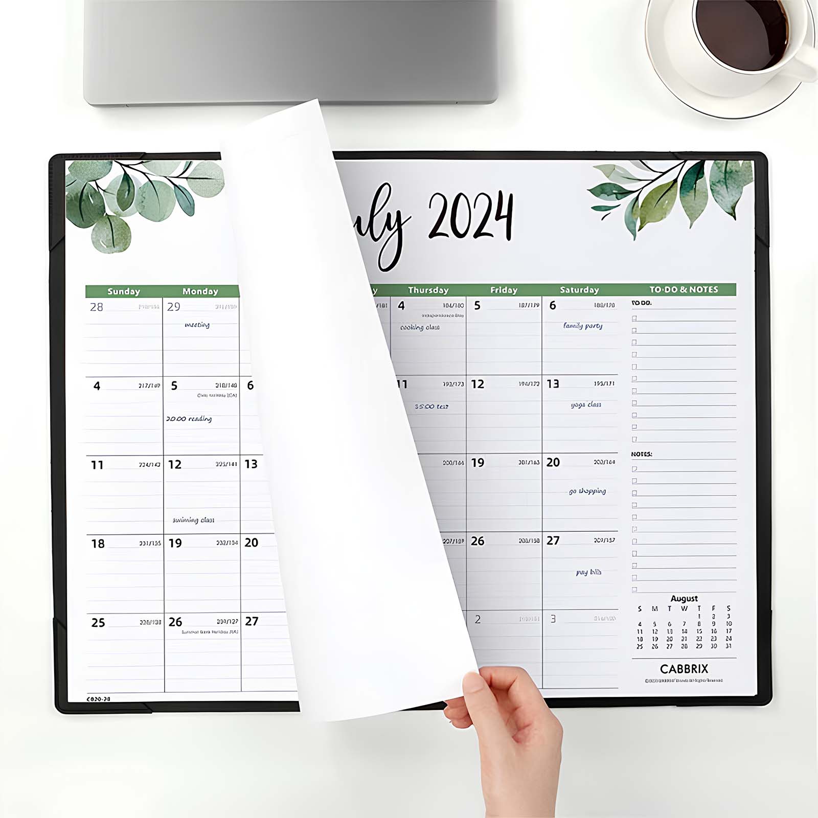 Cabbrix®, Jul 2024-Dec 2025 Desk Calendar, Large, 22"L×17"W, Botanical Elements, Black