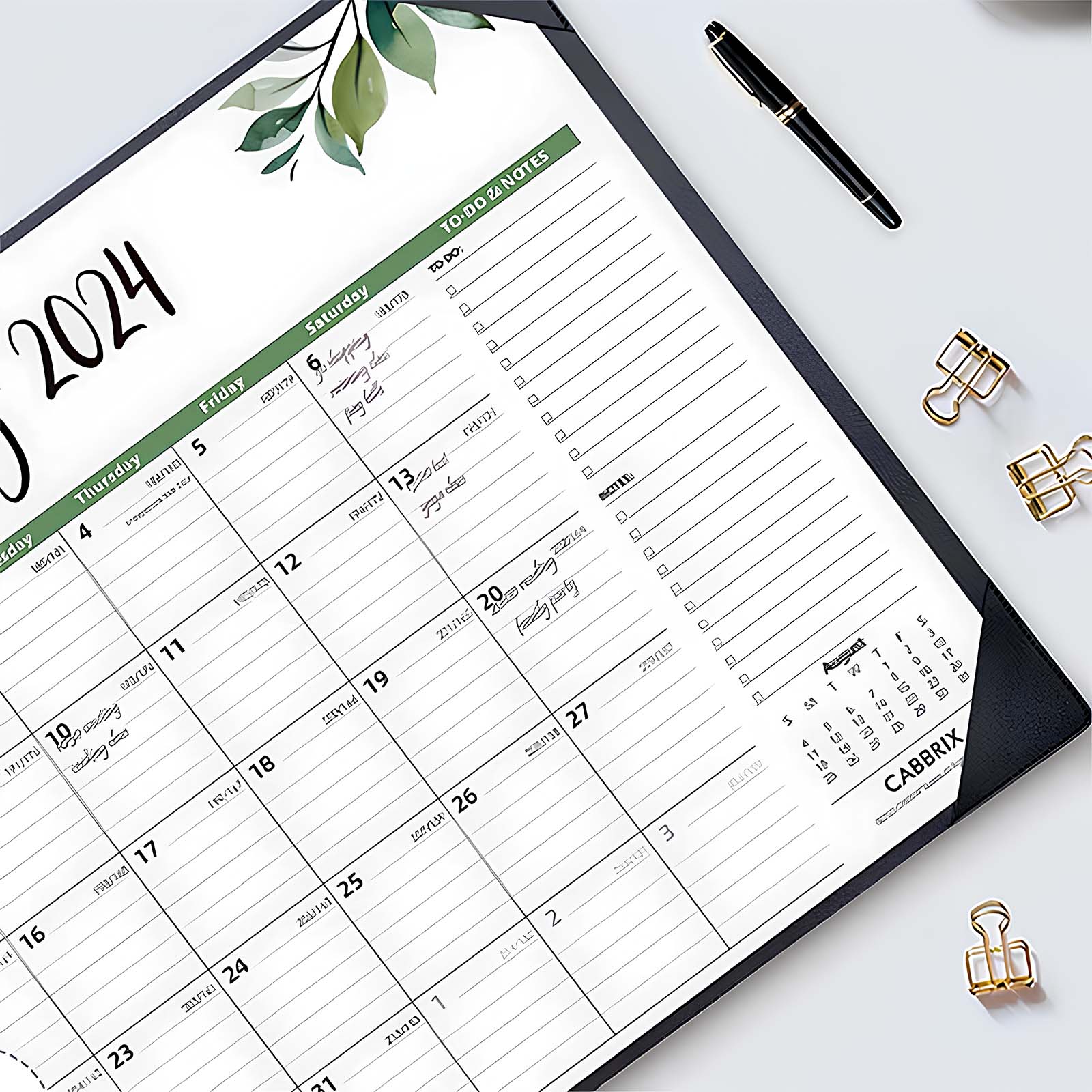 Cabbrix®, Jul 2024-Dec 2025 Desk Calendar, Large, 22"L×17"W, Botanical Elements, Black