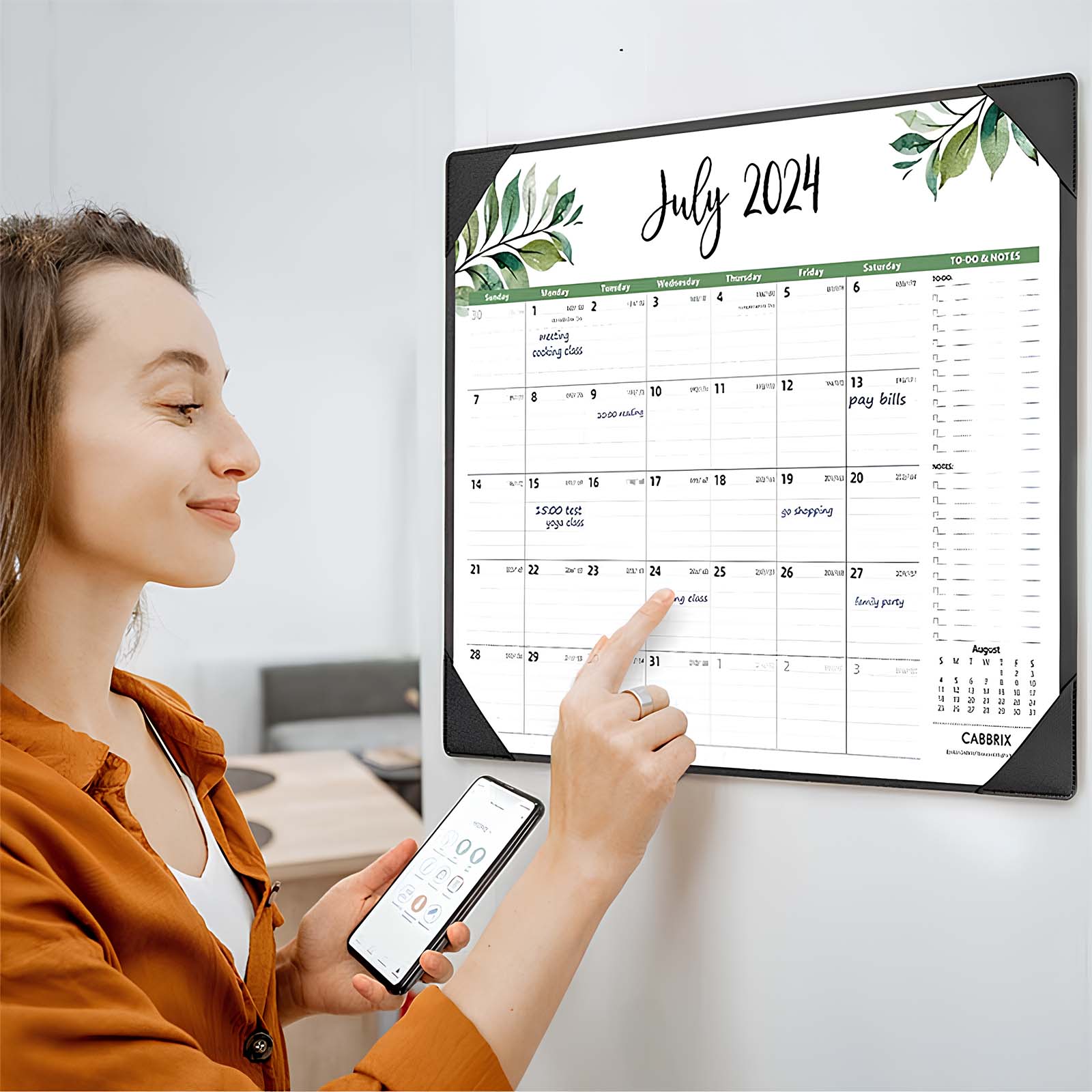 Cabbrix®, Jul 2024-Dec 2025 Desk Calendar, Large, 22"L×17"W, Botanical Elements, Black