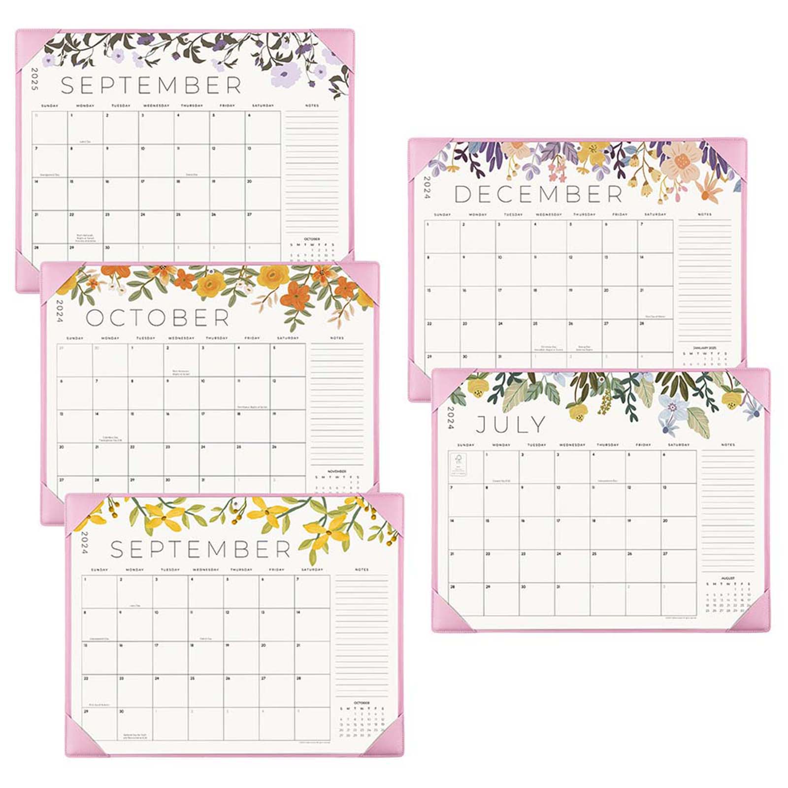 Cabbrix®, Jul 2024-Dec 2025 Desk Calendar, Large, 21"L×16.5"W, Pastoral Style, Pink