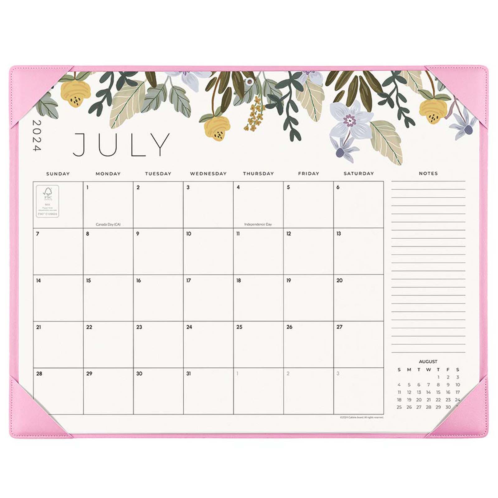 Cabbrix®, Jul 2024-Dec 2025 Desk Calendar, Large, 21"L×16.5"W, Pastoral Style, Pink