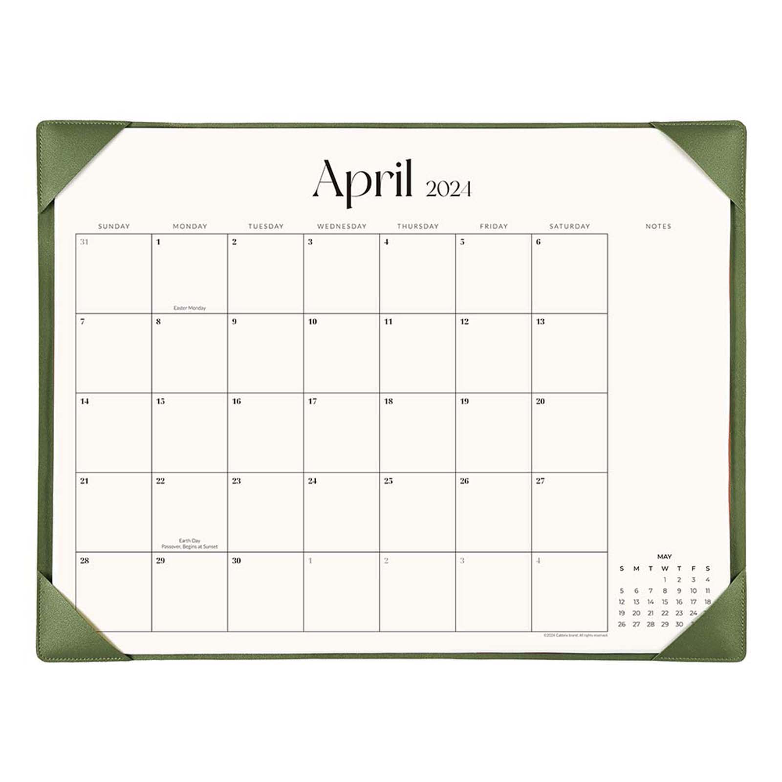 Cabbrix_Jul_2024-Dec_2025_Desk_Calendar_Large_21_Lx16.5_W_Simplicity_Style_Green