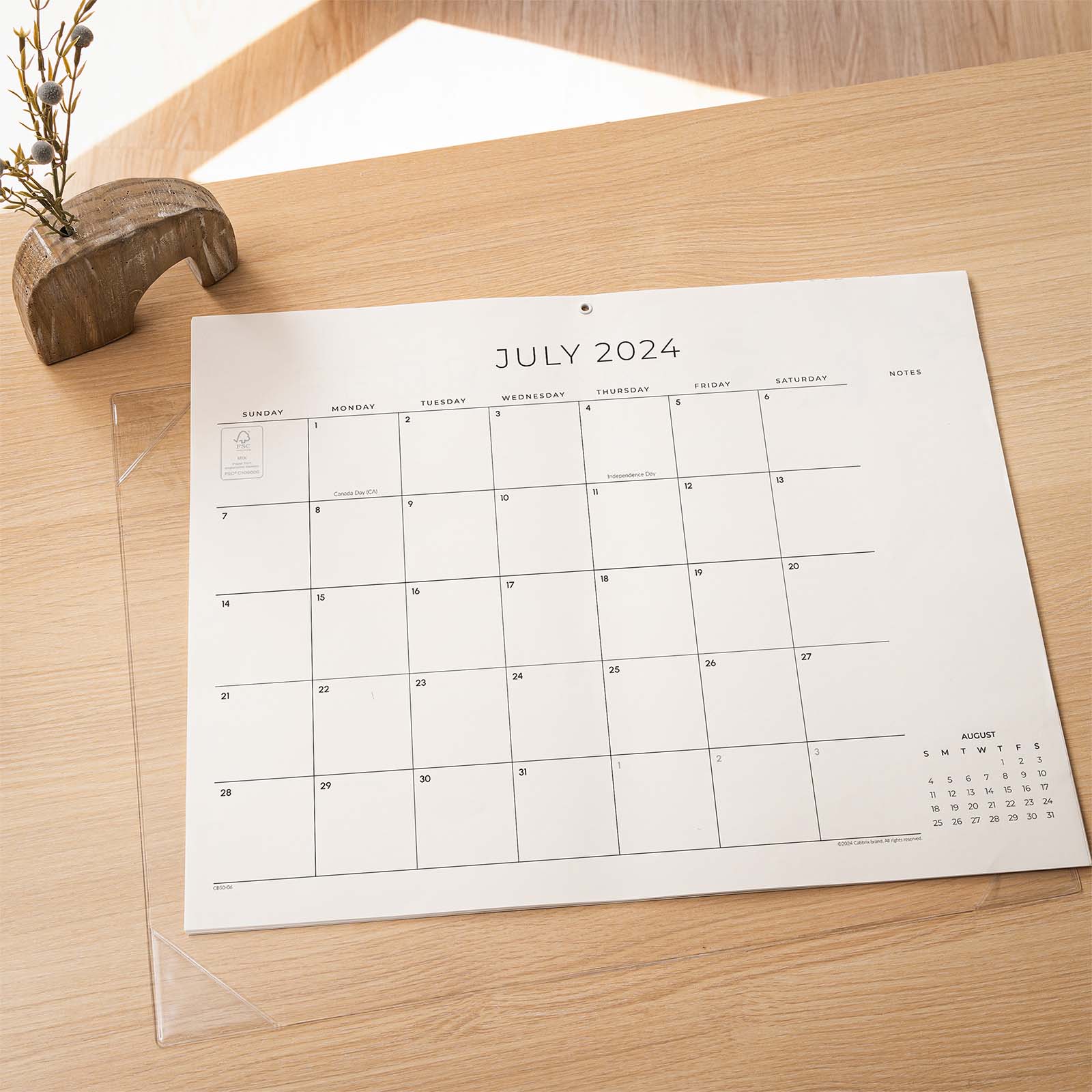 Cabbrix®, Jul 2024-Jun 2025 Desk Calendar, Large, 21"L×16.5"W, Botanical Elements, PVC Desk Mat Back Board