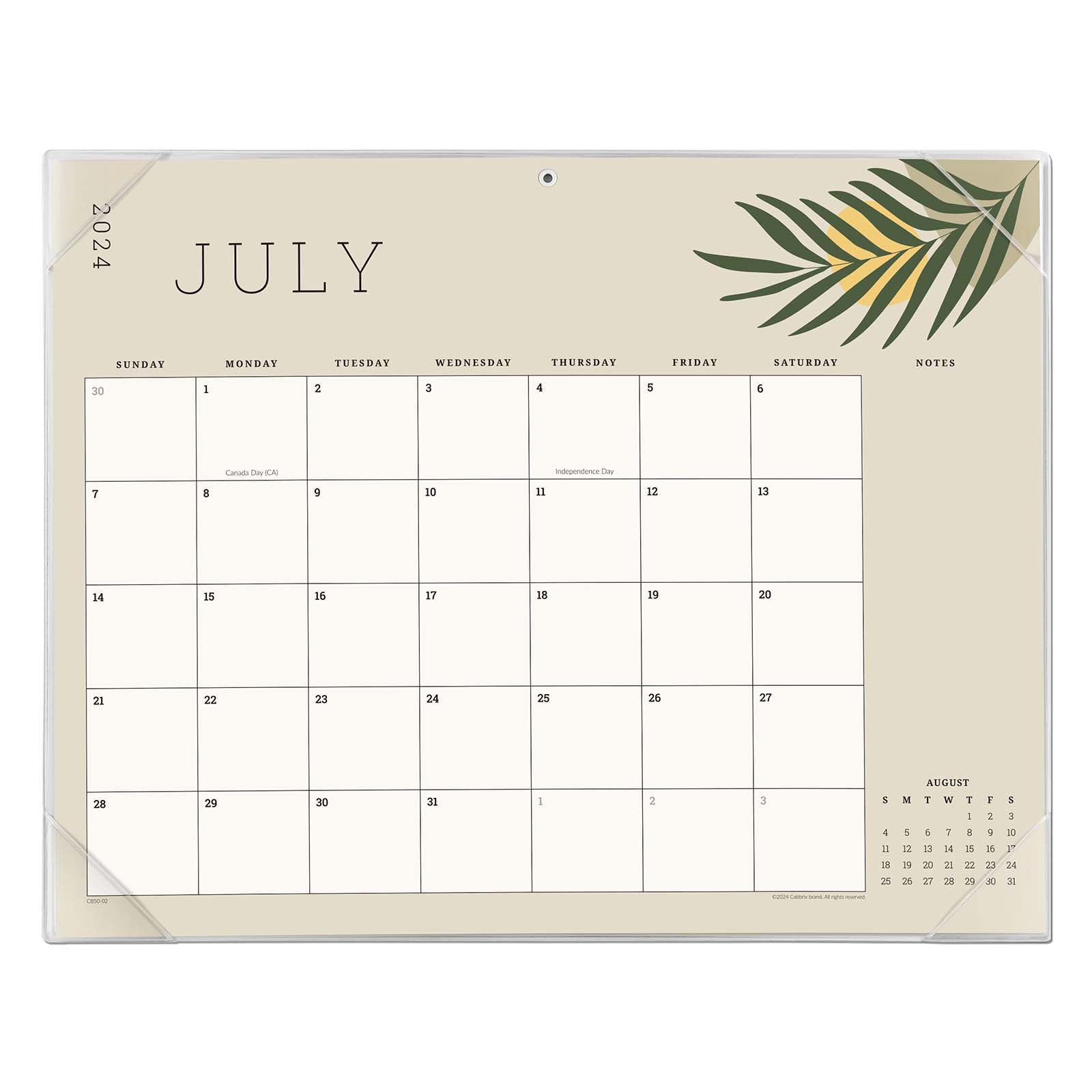 Cabbrix®, Jul 2024-Jun 2025 Desk Calendar, Large, 21"L×16.5"W, Botanical Elements, PVC Desk Mat Back Board