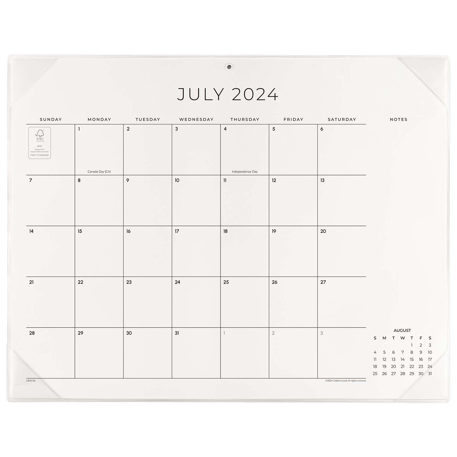 Cabbrix®, Jul 2024-Jun 2025 Desk Calendar, Large, 21"L×16.5"W, Botanical Elements, PVC Desk Mat Back Board