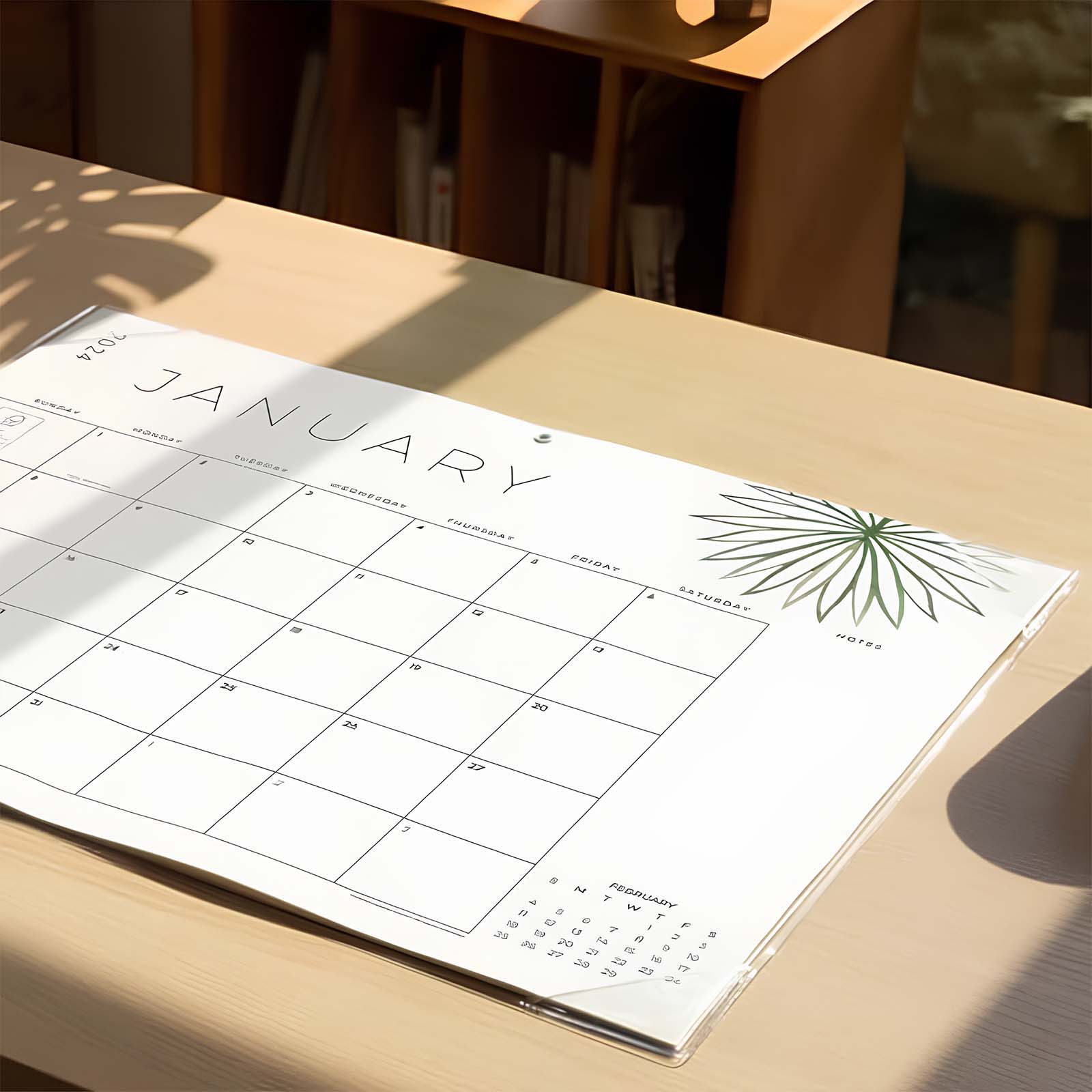 Cabbrix®, Jul 2024-Jun 2025 Desk Calendar, Large, 21"L×16.5"W, Flowers Elements, PVC Desk Mat Back Board