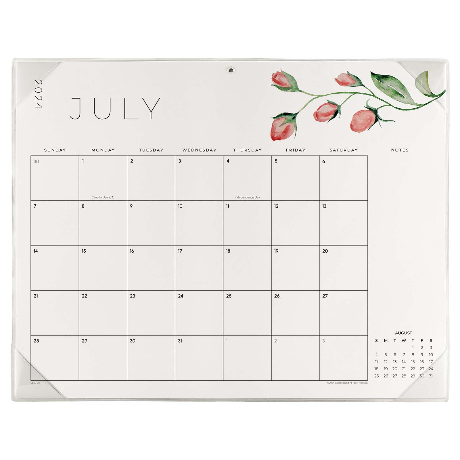 Cabbrix®, Jul 2024-Jun 2025 Desk Calendar, Large, 21"L×16.5"W, Flowers Elements, PVC Desk Mat Back Board