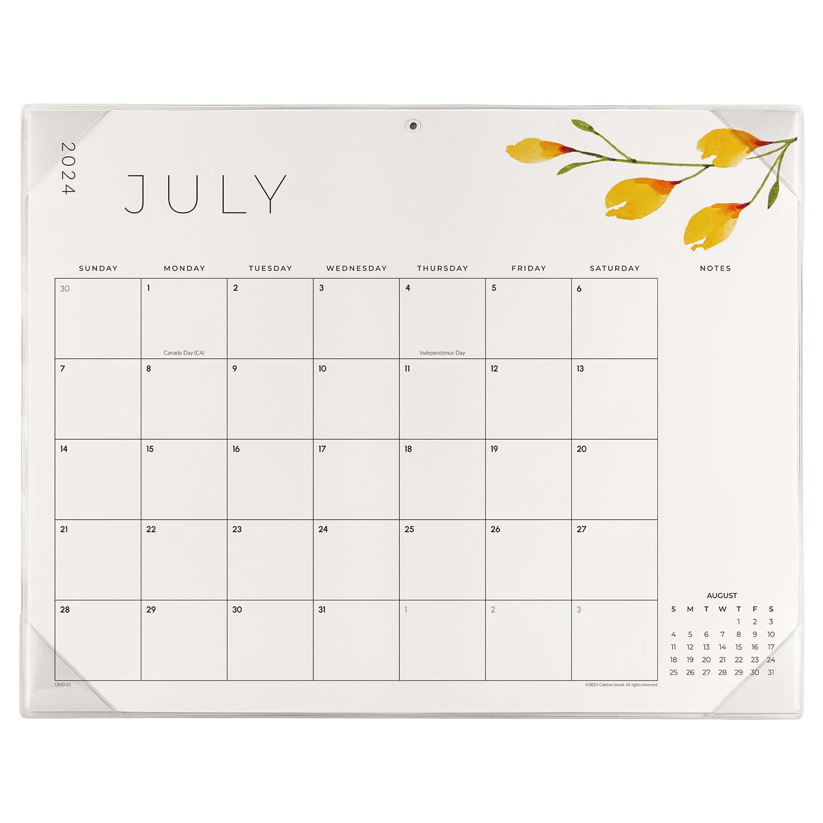 Cabbrix_Jul_2024-Jun_2025_Desk_Calendar_Large_21_Lx16.5_W_Flowers_Elements_PVC_Desk_Mat_Back_Board