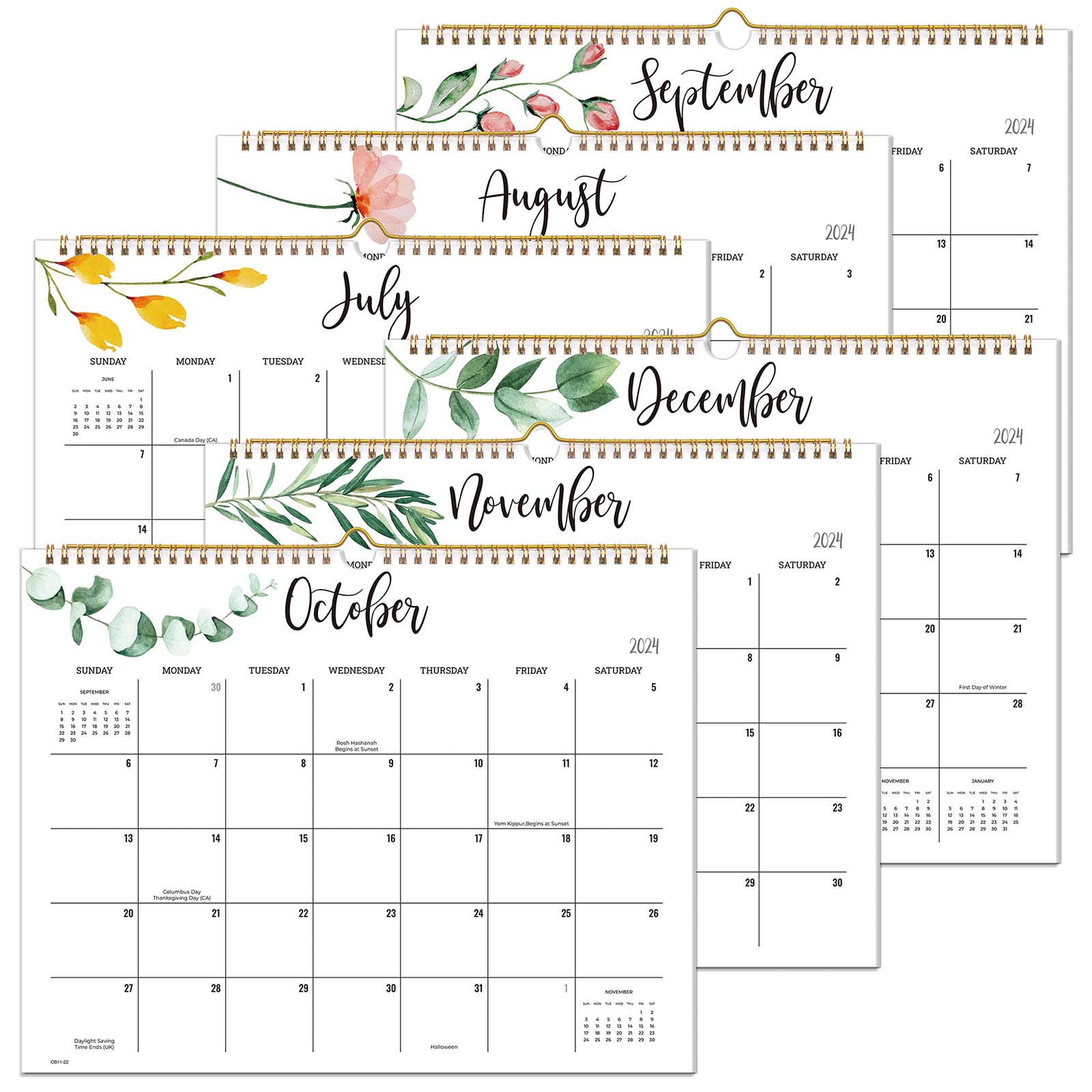 Cabbrix®, Sep 2024-Dec 2025 Academic Wall Calendar, Spiral Binding, 15"L×12"W, Flowers Elements